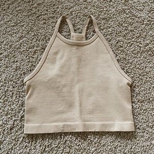 NWOT TNA aritzia body rincon tan nude stretchy cropped halter racerback top M
